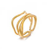 Three-layer Corrugated Stainless Steel Ring Female Popular 18K Gold-plated Line Adjustable Ring